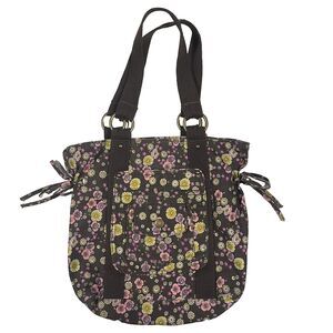 Everyday Shoulder Bag Brown Floral Button Closure, Boho, Cottagecore, Pockets